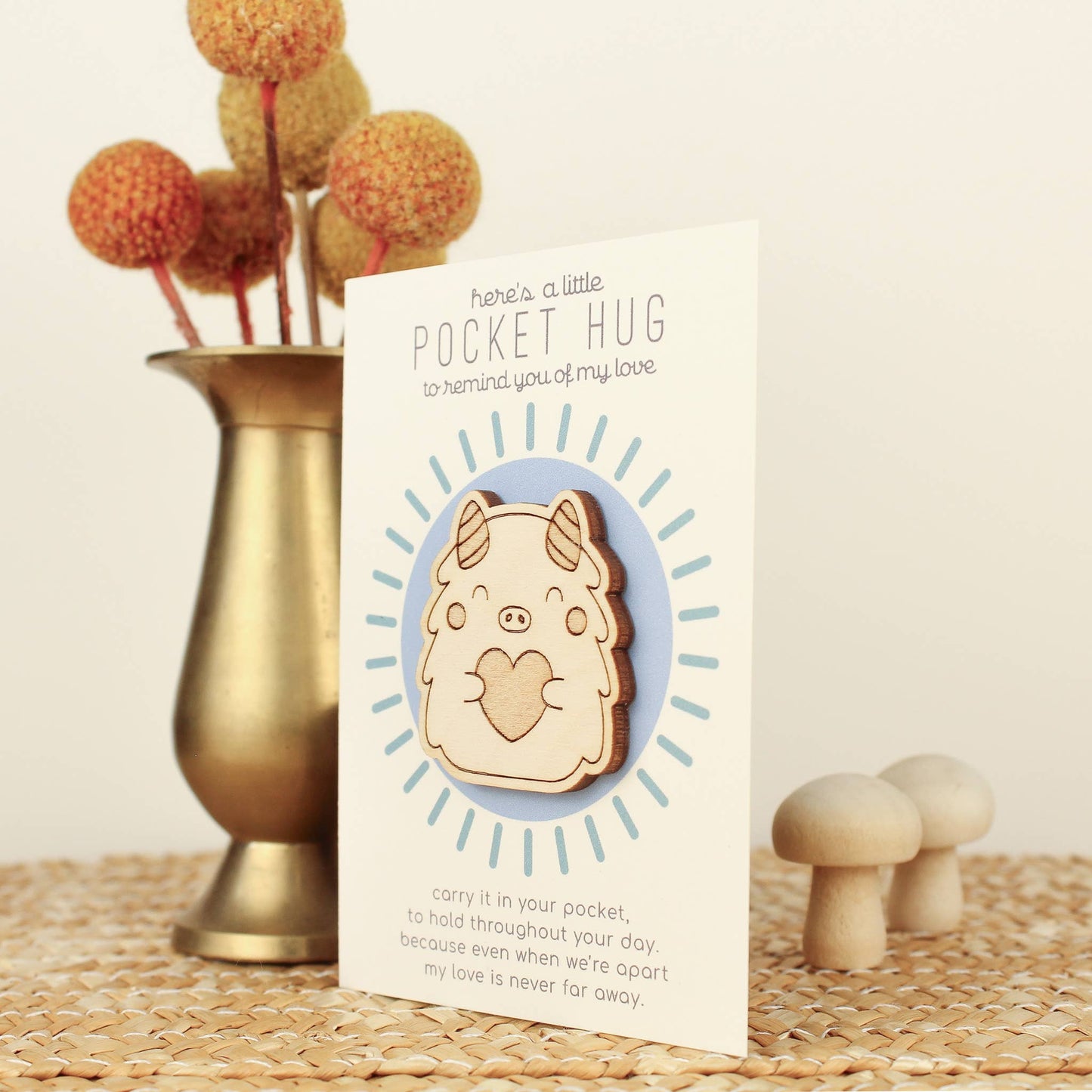 Wooden Pocket Hug, Monster. Thinking of You Gift