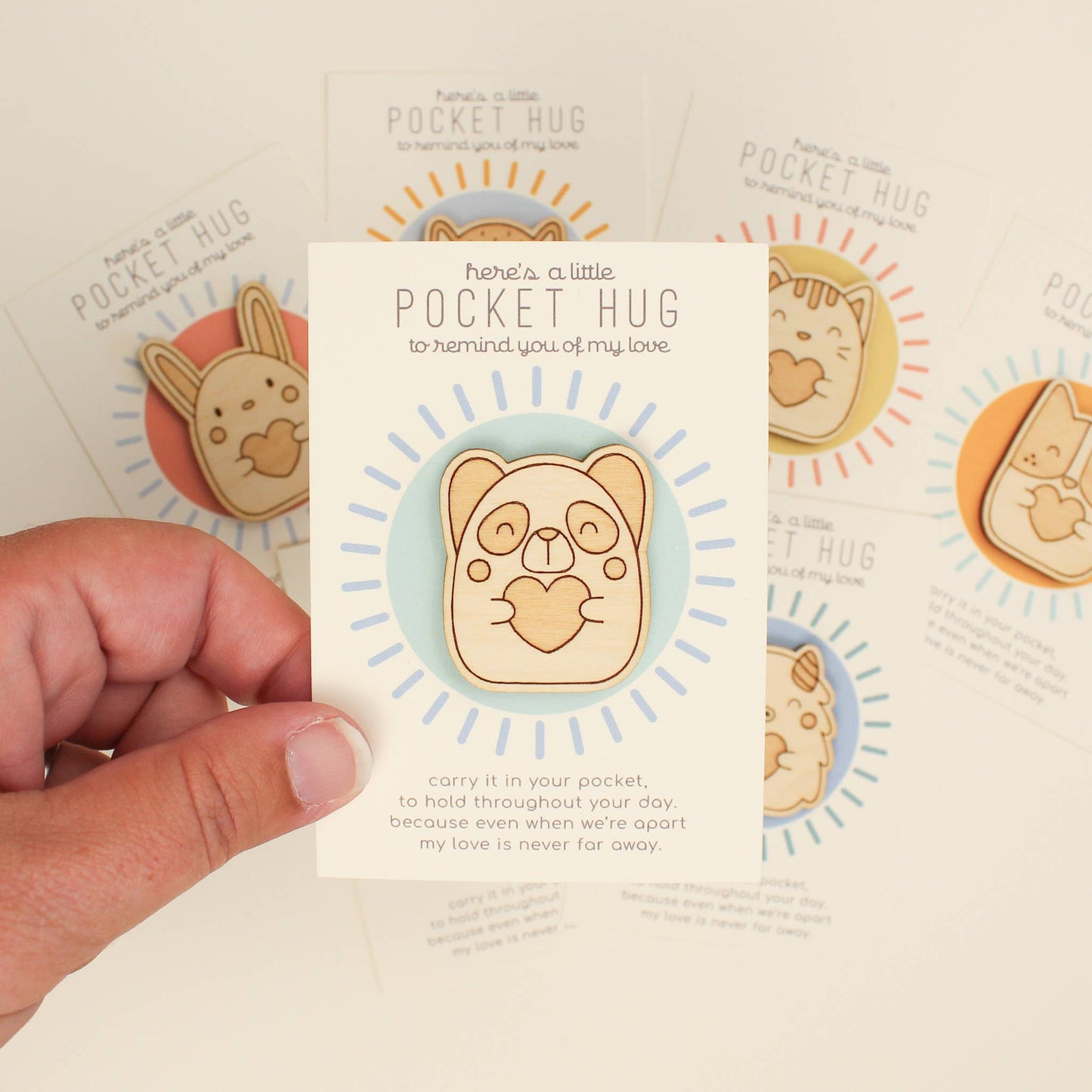 Wooden Pocket Hug, Monster. Thinking of You Gift