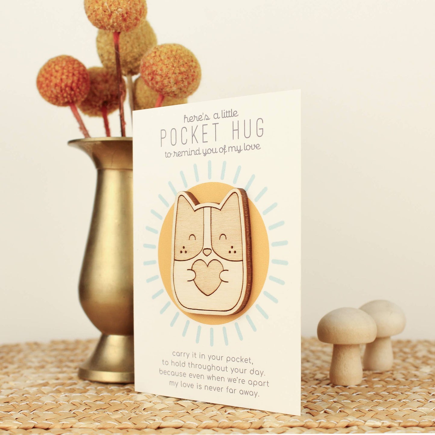 Wooden Pocket Hug, Dog. Thinking of You Gift