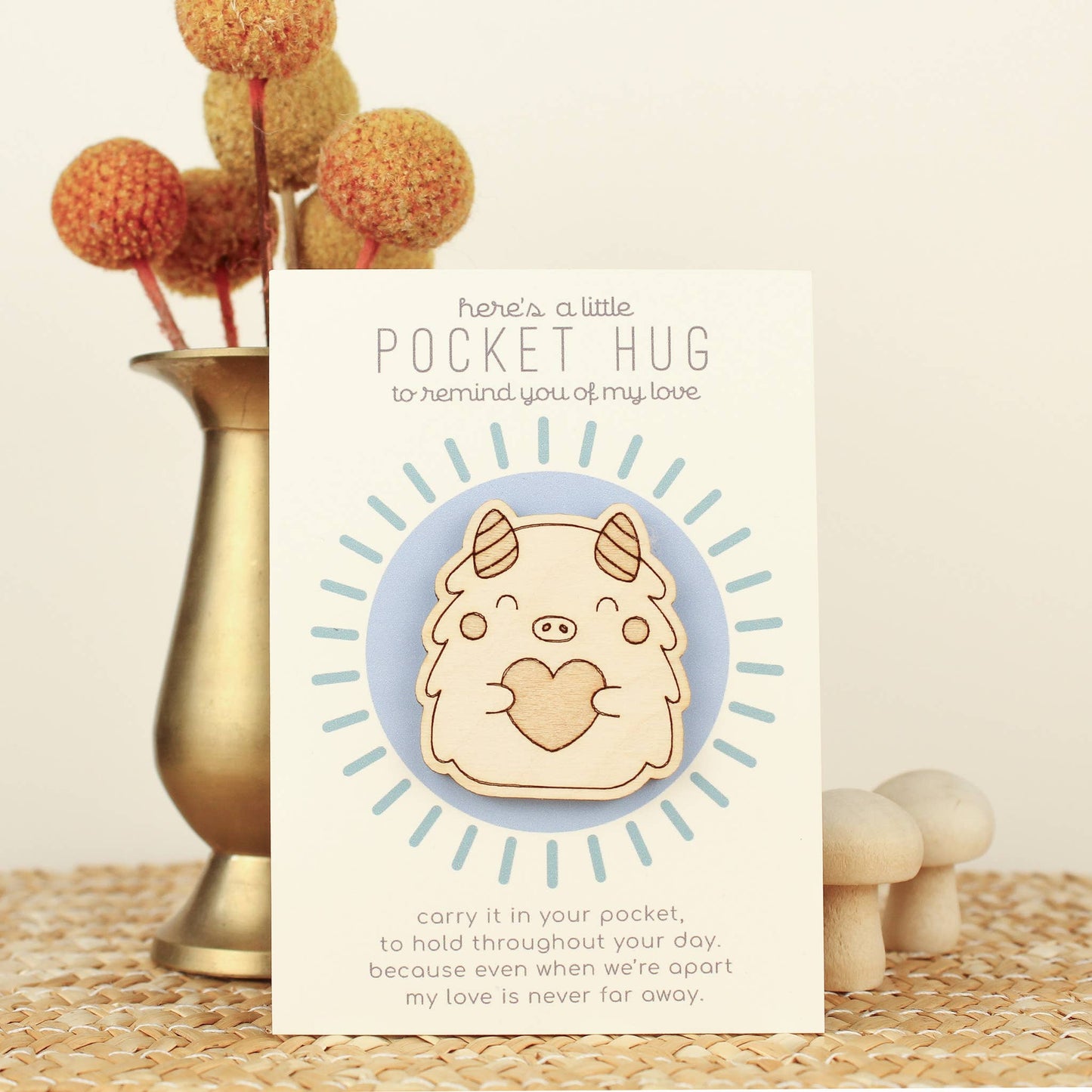 Wooden Pocket Hug, Monster. Thinking of You Gift