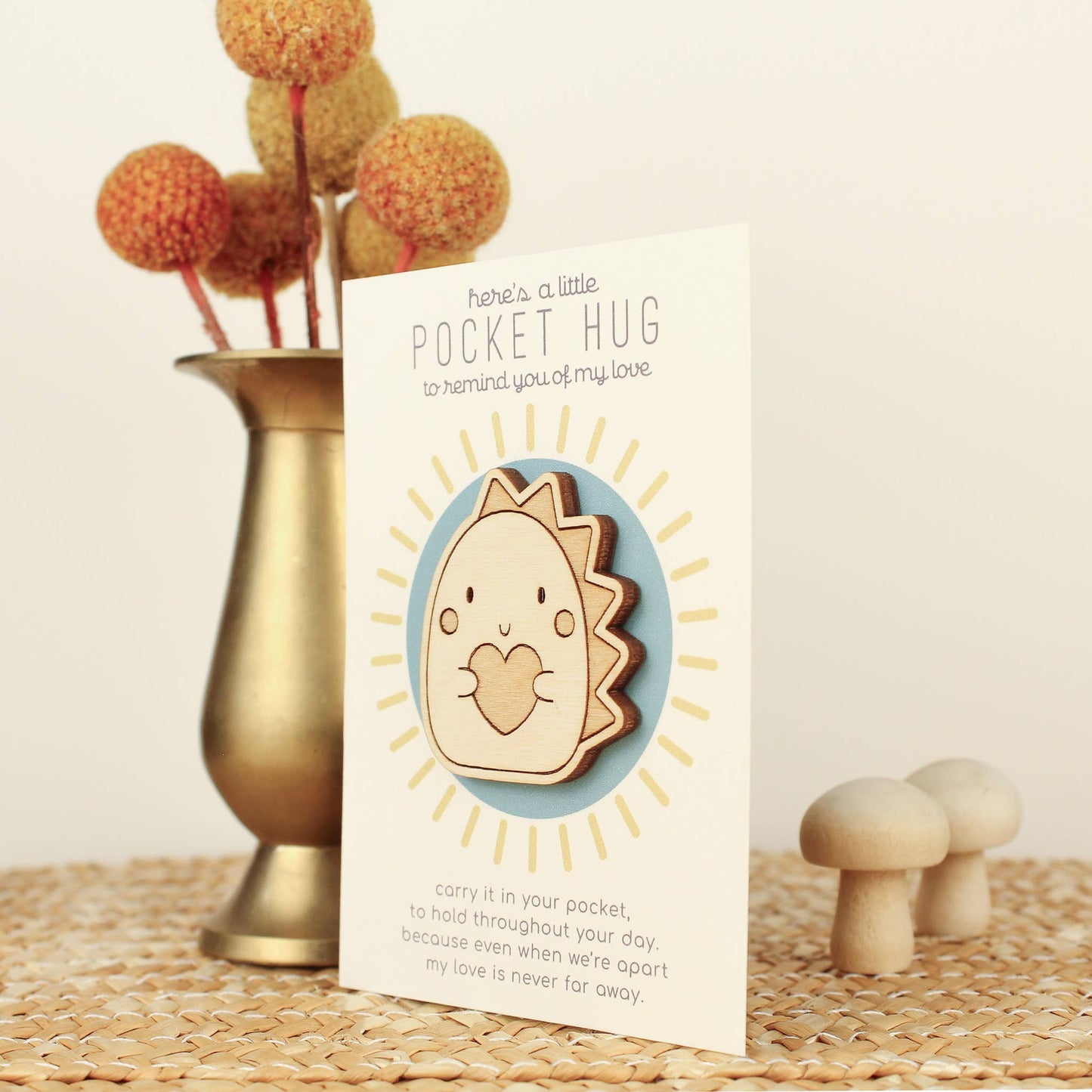 Wooden Pocket Hug, Dinosaur. Thinking of You Gift