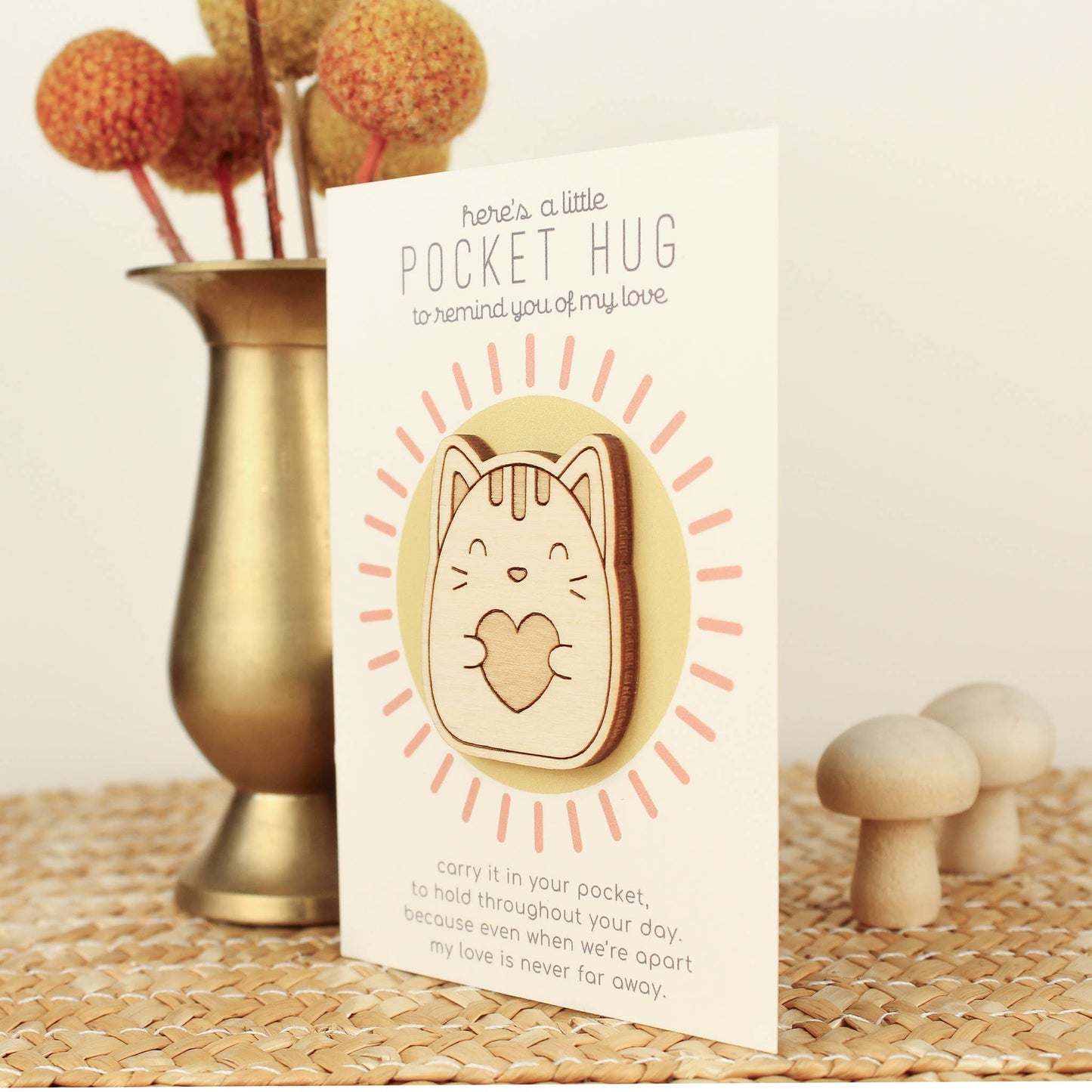 Wooden Pocket Hug, Cat. Thinking of You Gift