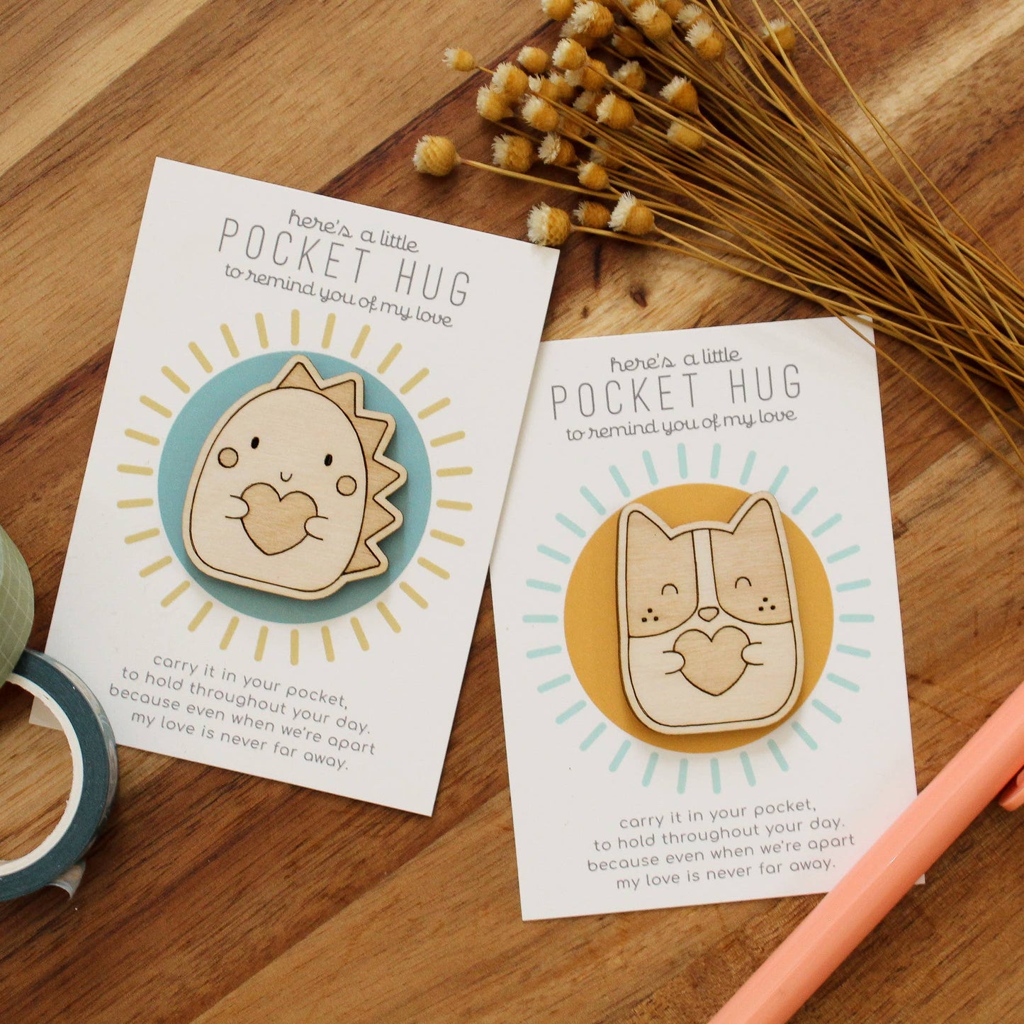 Wooden Pocket Hug, Dog. Thinking of You Gift
