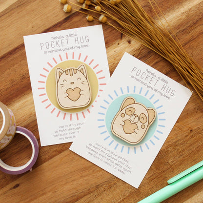 Wooden Pocket Hug, Cat. Thinking of You Gift