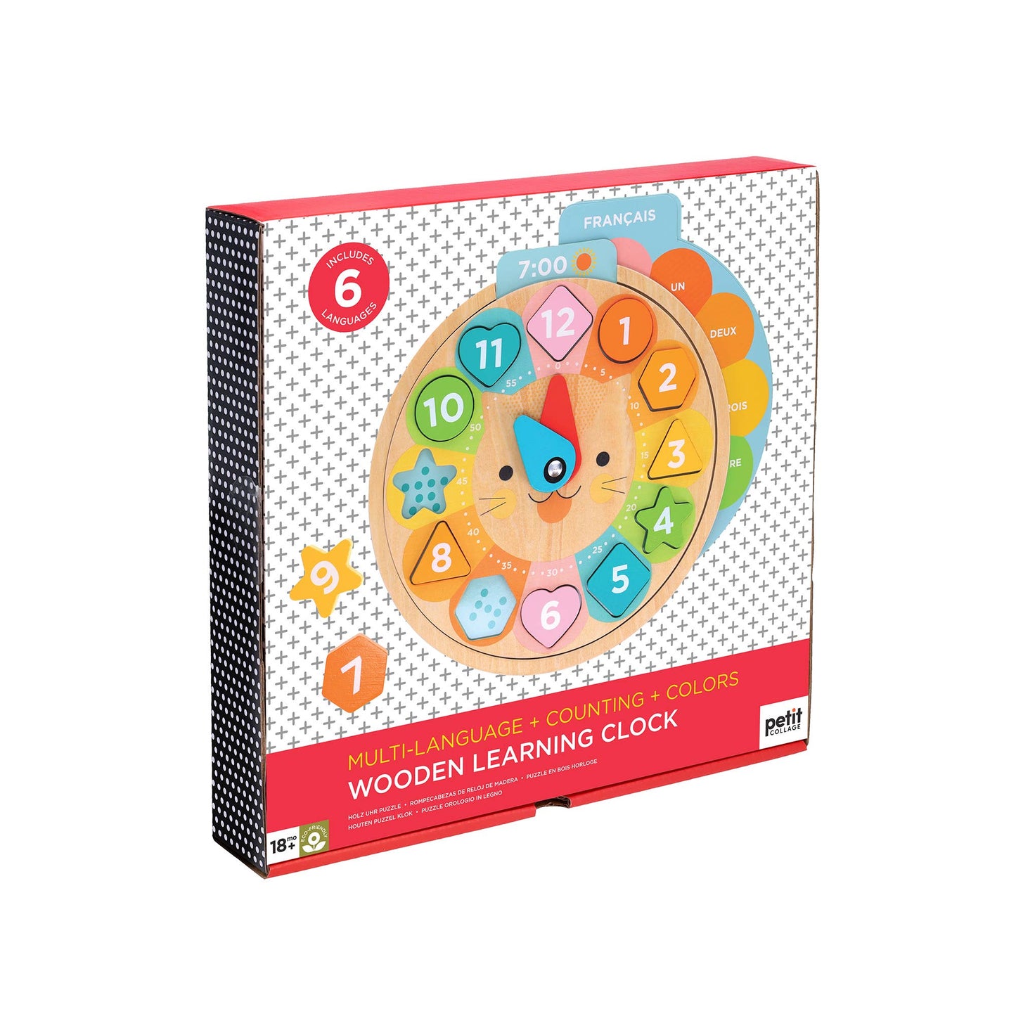 Multi-Language + Counting + Colors Wooden Learning Clock