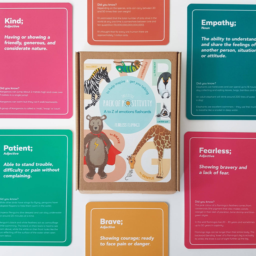 Fearless Flamingo - Kids Positivity Mindfulness Flashcards, Alphabet Flashcards Fearless Flamingo
