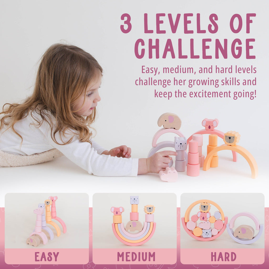 Pink Animal Rainbow Stacking Toy SpiritnSprout