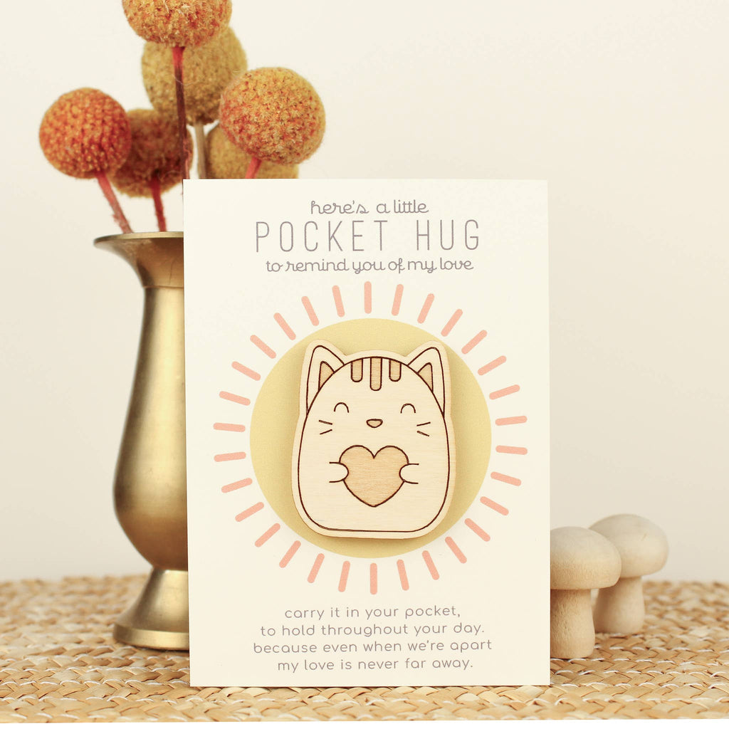 Wooden Pocket Hug, Cat. Thinking of You Gift oh, little wren