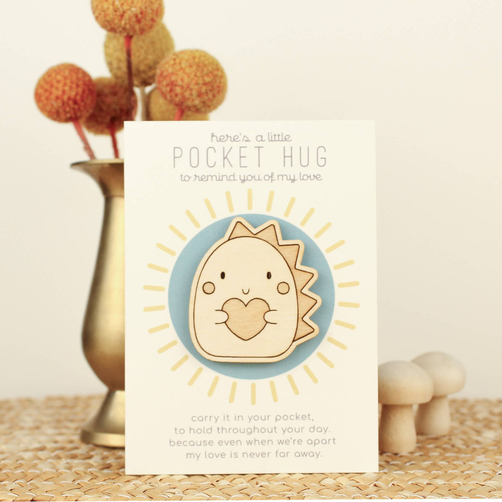 Wooden Pocket Hug, Dinosaur. Thinking of You Gift oh, little wren