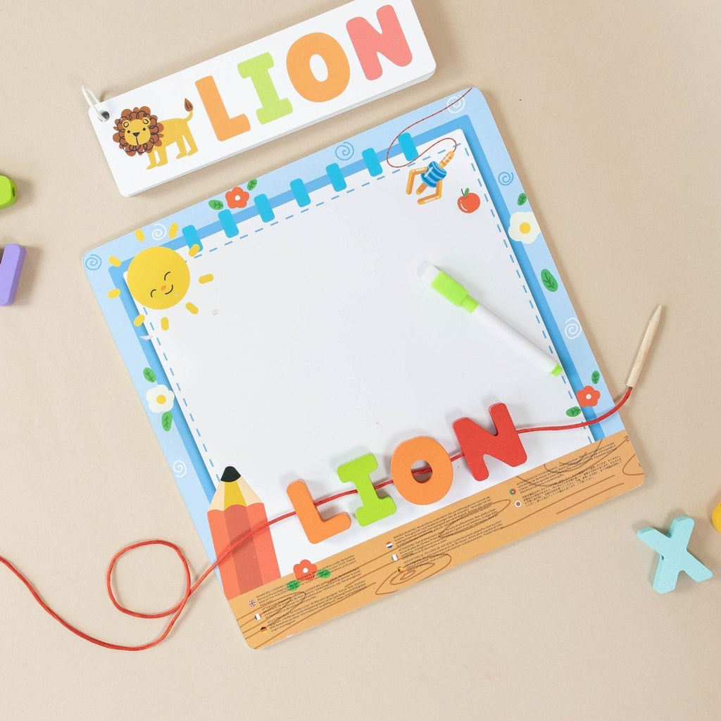 ABC Puzzle Set with Flashcards, Whiteboard, Lacing String and Storage Bag - Alphabet Learning Toys - SpiritnSprout