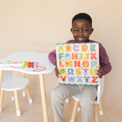 ABC Puzzle Set with Flashcards, Whiteboard, Lacing String and Storage Bag - Alphabet Learning Toys - SpiritnSprout