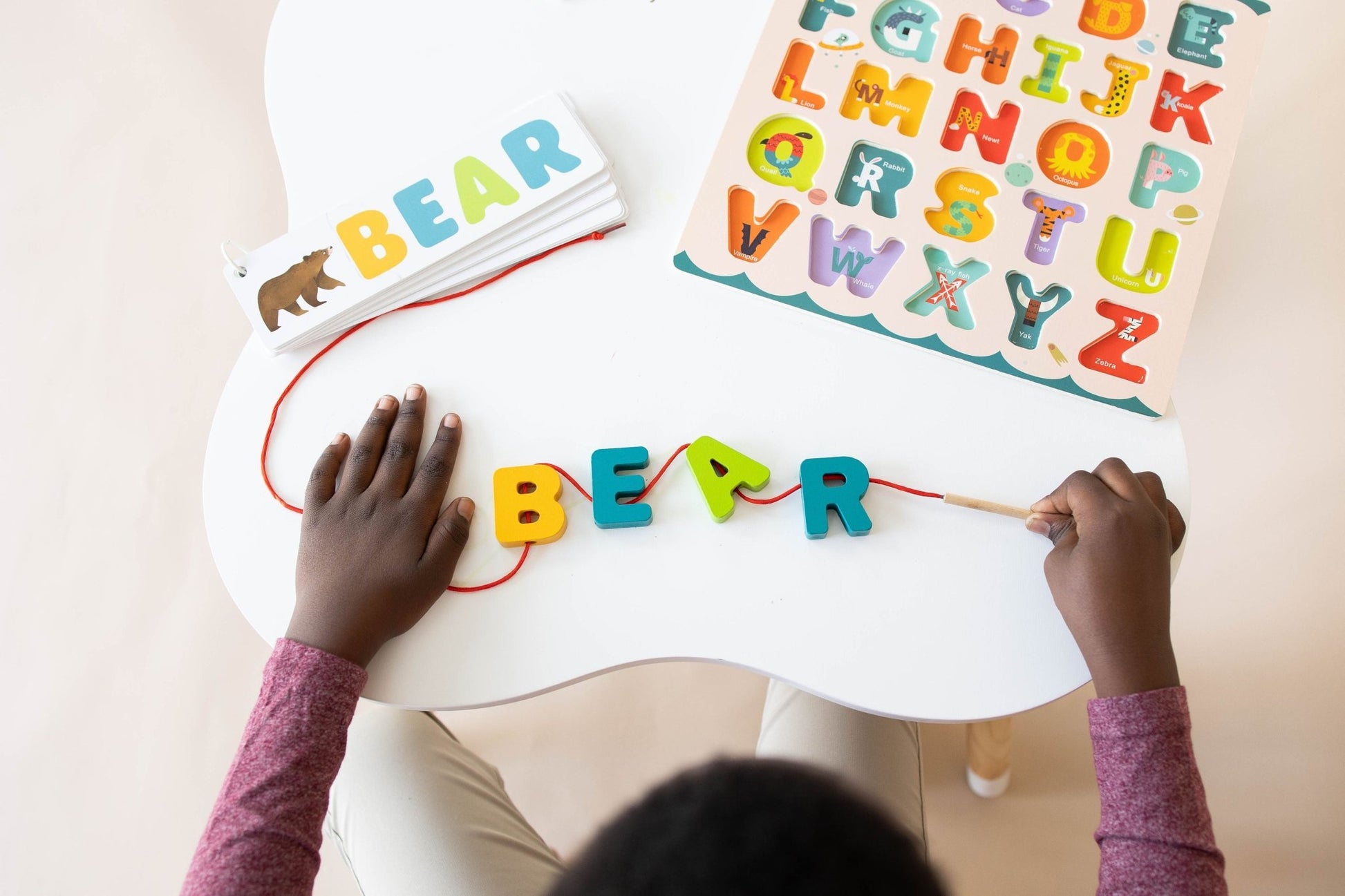 ABC Puzzle Set with Flashcards, Whiteboard, Lacing String and Storage Bag - Alphabet Learning Toys - SpiritnSprout