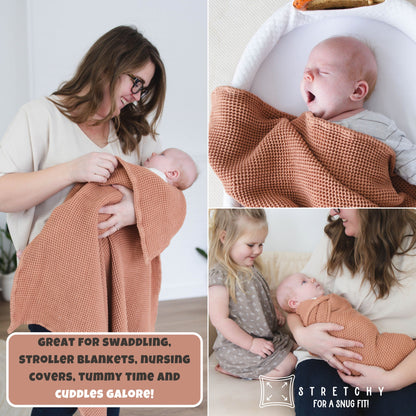 Cinnamon Waffle Bamboo Baby Blanket, 40"x40"- Soft Baby Swaddle Blanket Gender Neutral Baby Shower Gift - SpiritnSprout