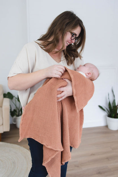 Cinnamon Waffle Bamboo Baby Blanket, 40"x40"- Soft Baby Swaddle Blanket Gender Neutral Baby Shower Gift - SpiritnSprout