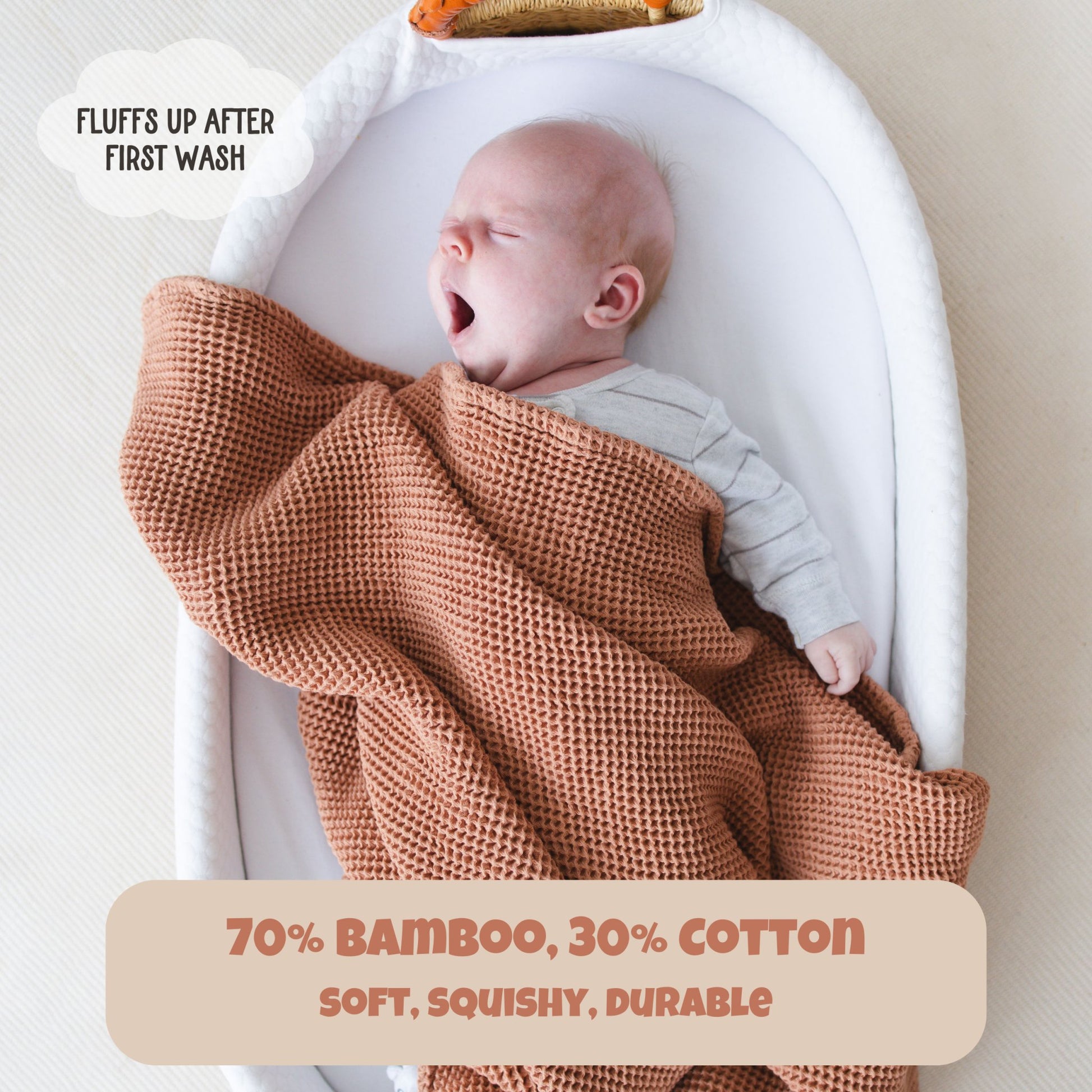 Cinnamon Waffle Bamboo Baby Blanket, 40"x40"- Soft Baby Swaddle Blanket Gender Neutral Baby Shower Gift - SpiritnSprout