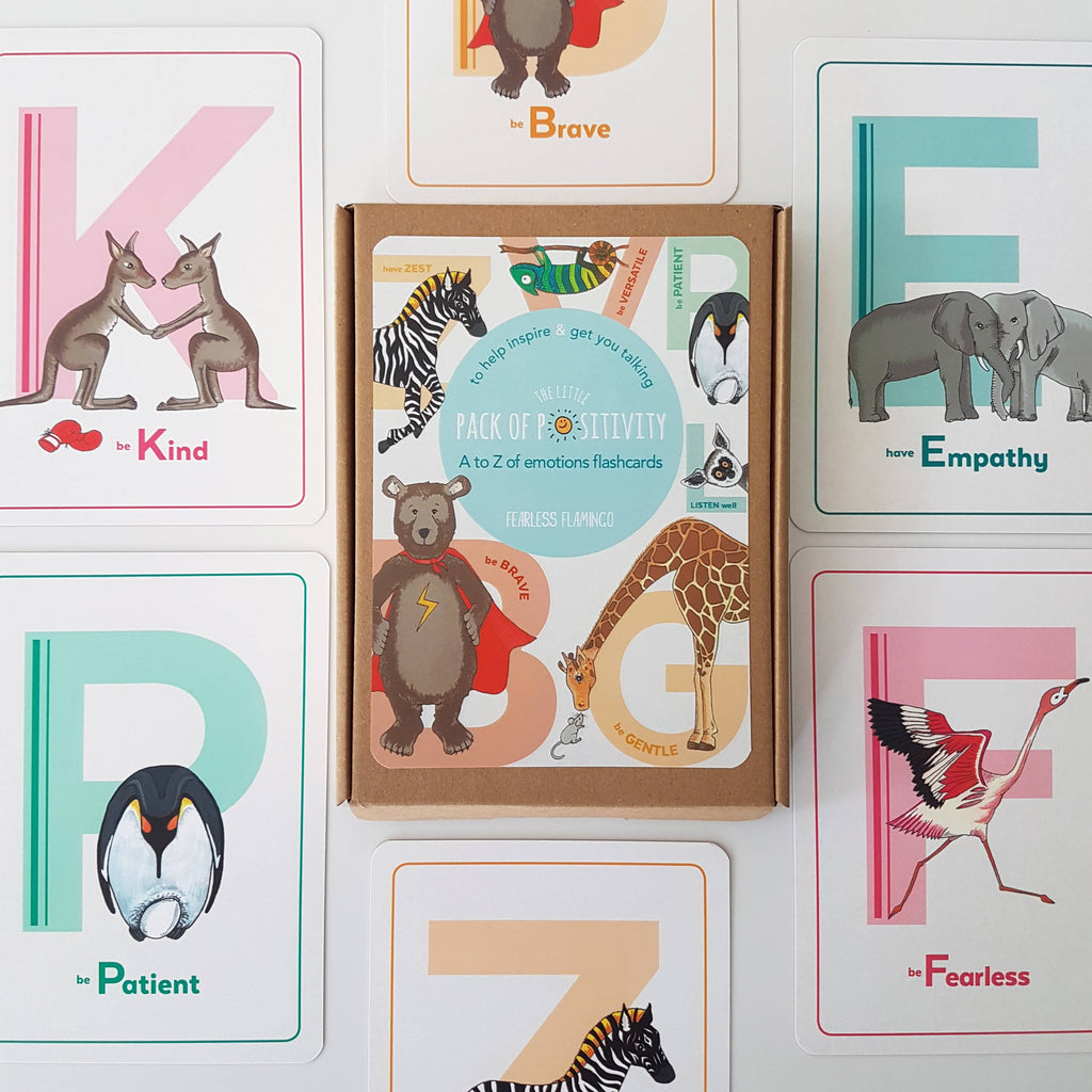Fearless Flamingo - Kids Positivity Mindfulness Flashcards, Alphabet Flashcards Fearless Flamingo