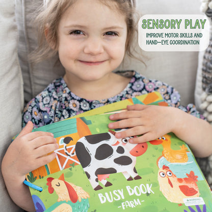 Farm Busy Book for Toddlers - Preassembled with Zipper Pouch - Velcro Matching Activity Book - SpiritnSprout