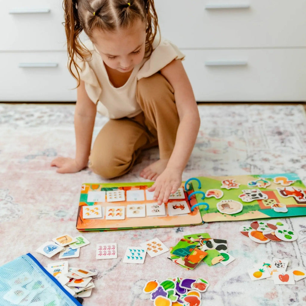 Farm Busy Book for Toddlers - Preassembled with Zipper Pouch - Velcro Matching Activity Book - SpiritnSprout