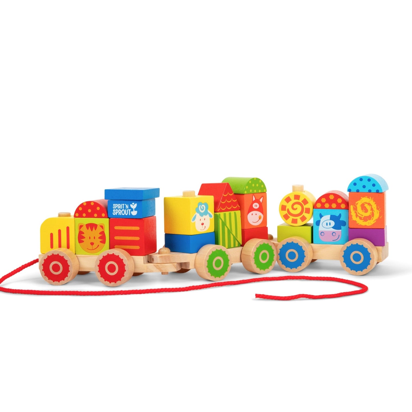 Farm Wooden Train Set for Kids - Pull Along Stacking Train - SpiritnSprout