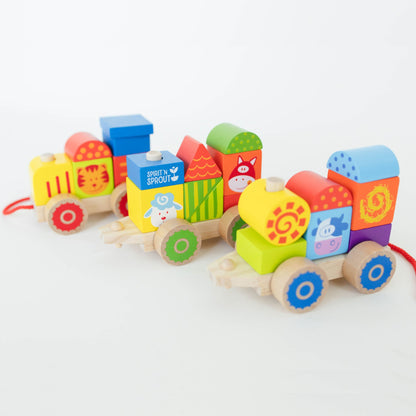 Farm Wooden Train Set for Kids - Pull Along Stacking Train - SpiritnSprout