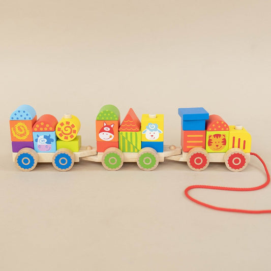 Farm Wooden Train Set for Kids - Pull Along Stacking Train - SpiritnSprout