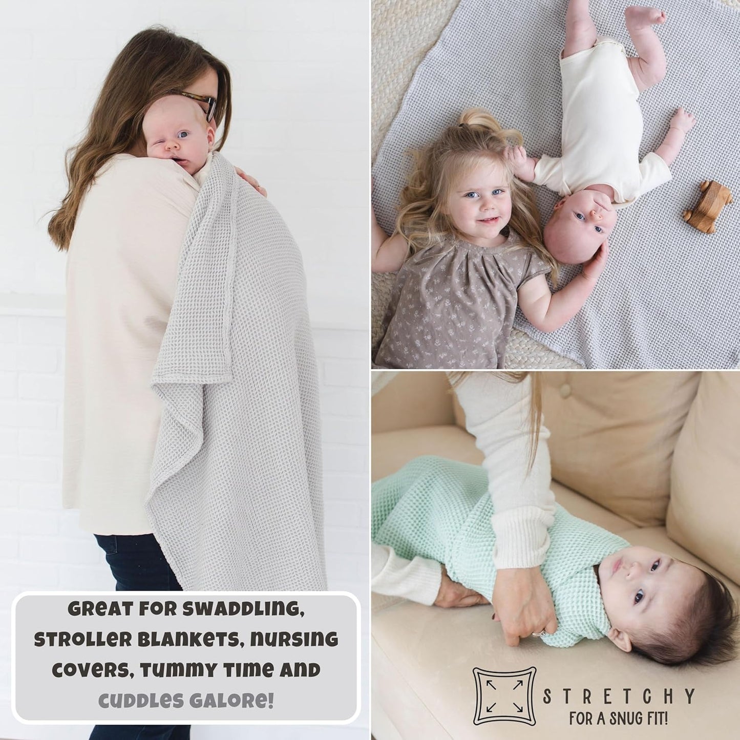 Grey Waffle Bamboo Baby Blanket, 40"x40"- Soft Baby Swaddle Blanket Gender Neutral Baby Shower Gift - SpiritnSprout