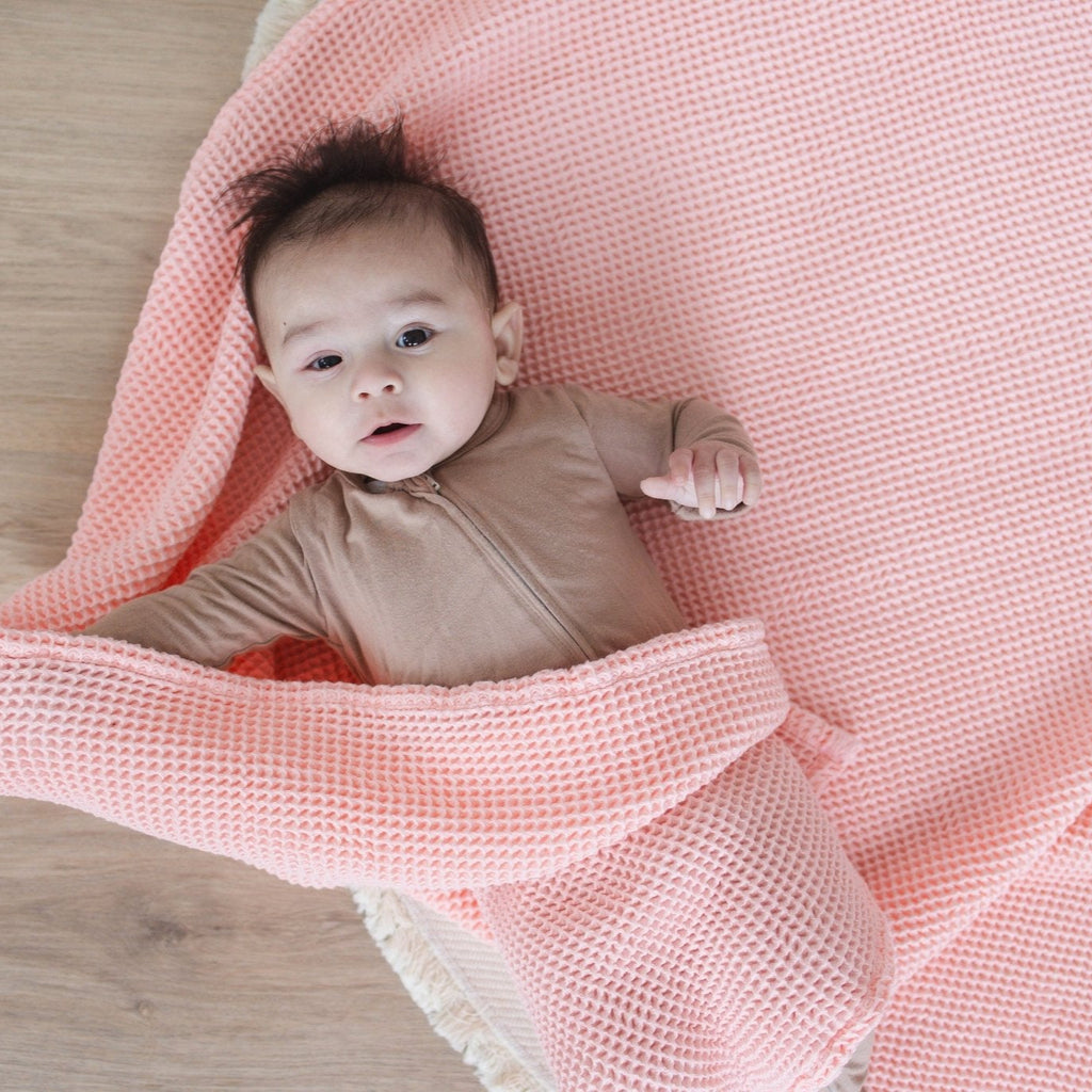 Rose Pink Waffle Bamboo Baby Blanket, 40"x40"- Soft Baby Swaddle Blanket Baby Shower Gift - SpiritnSprout