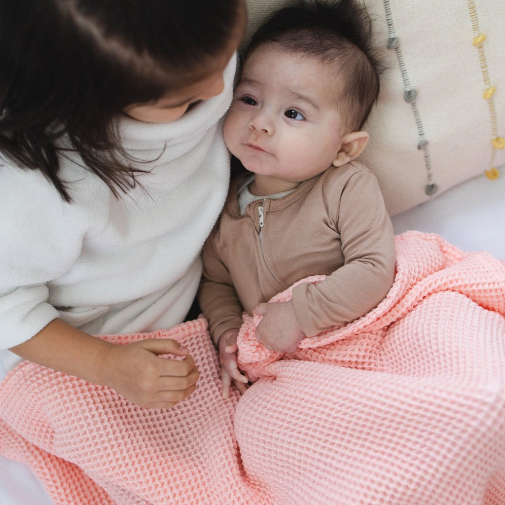 Rose Pink Waffle Bamboo Baby Blanket, 40"x40"- Soft Baby Swaddle Blanket Baby Shower Gift - SpiritnSprout