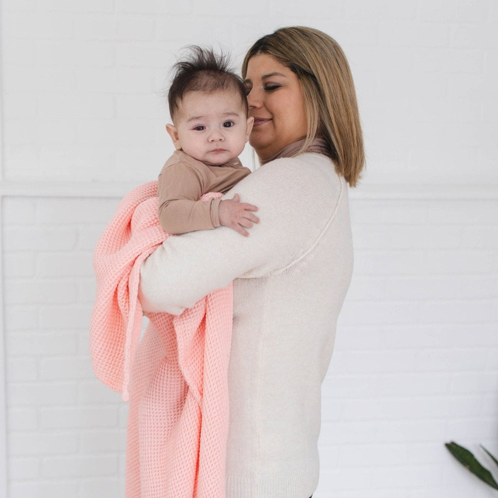 Rose Pink Waffle Bamboo Baby Blanket, 40"x40"- Soft Baby Swaddle Blanket Baby Shower Gift - SpiritnSprout