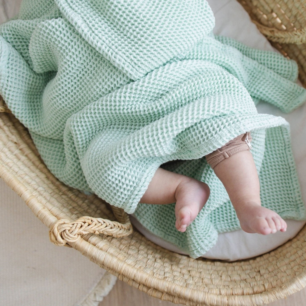 Seafoam Waffle Bamboo Baby Blanket, 40"x40"- Soft Baby Swaddle Blanket Gender Neutral Baby Shower Gift - SpiritnSprout