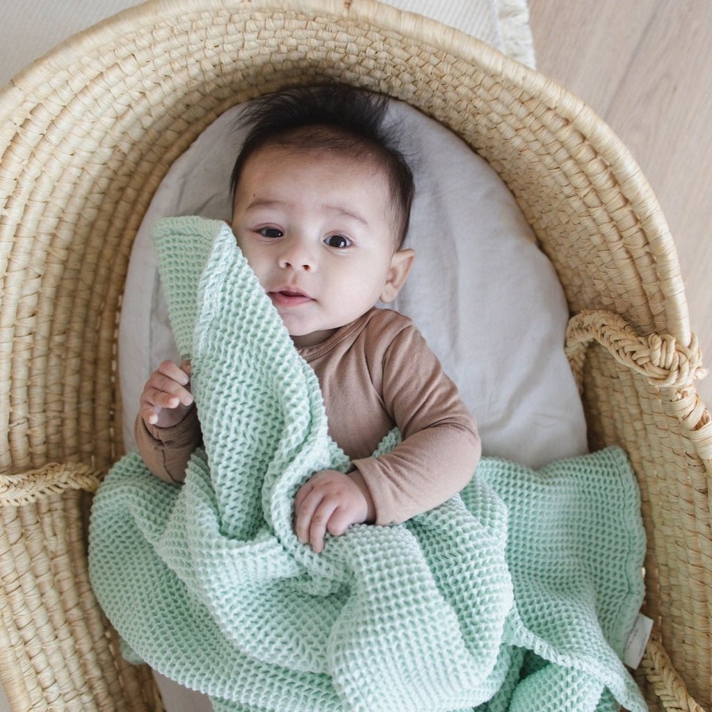 Seafoam Waffle Bamboo Baby Blanket, 40"x40"- Soft Baby Swaddle Blanket Gender Neutral Baby Shower Gift - SpiritnSprout