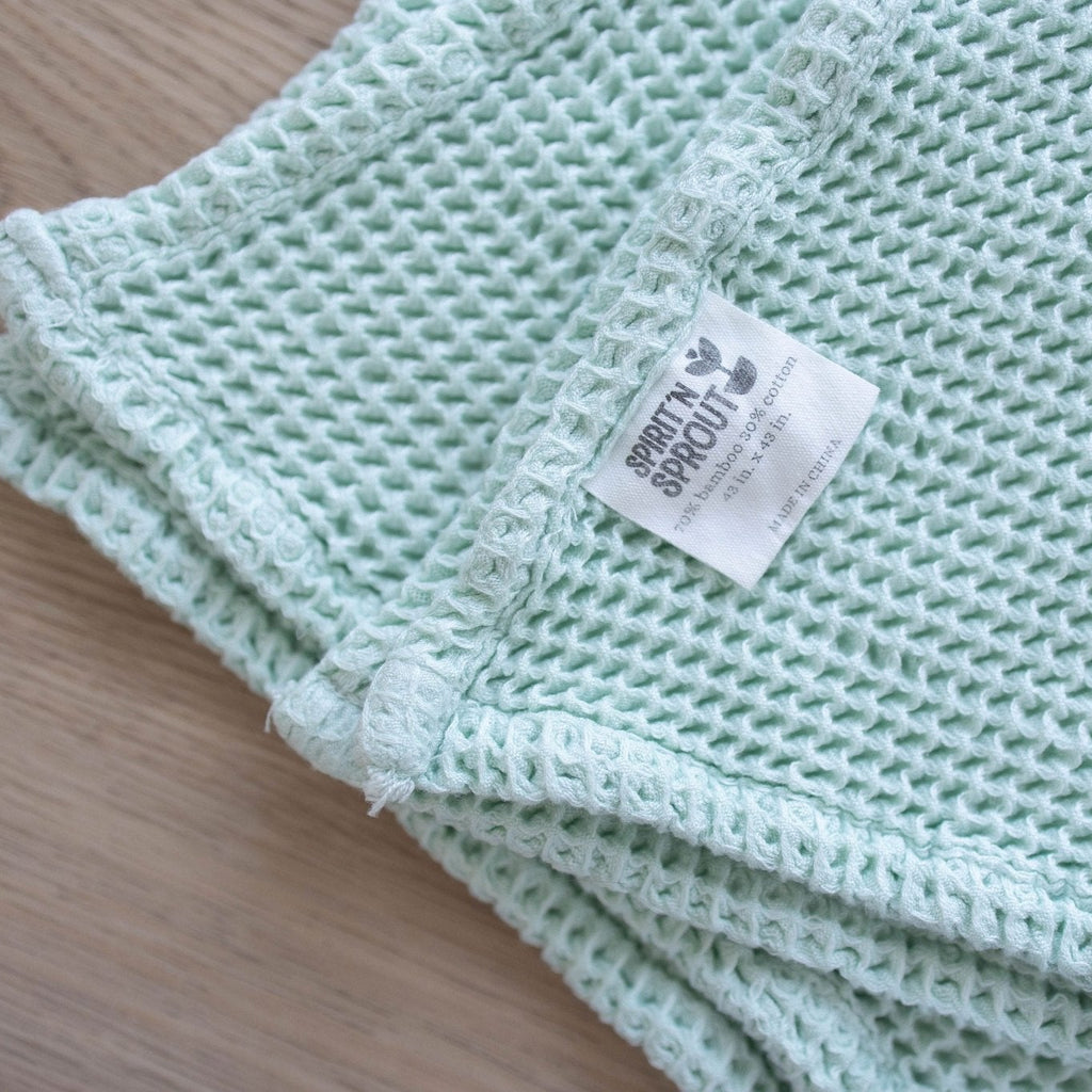 Seafoam Waffle Bamboo Baby Blanket, 40"x40"- Soft Baby Swaddle Blanket Gender Neutral Baby Shower Gift - SpiritnSprout