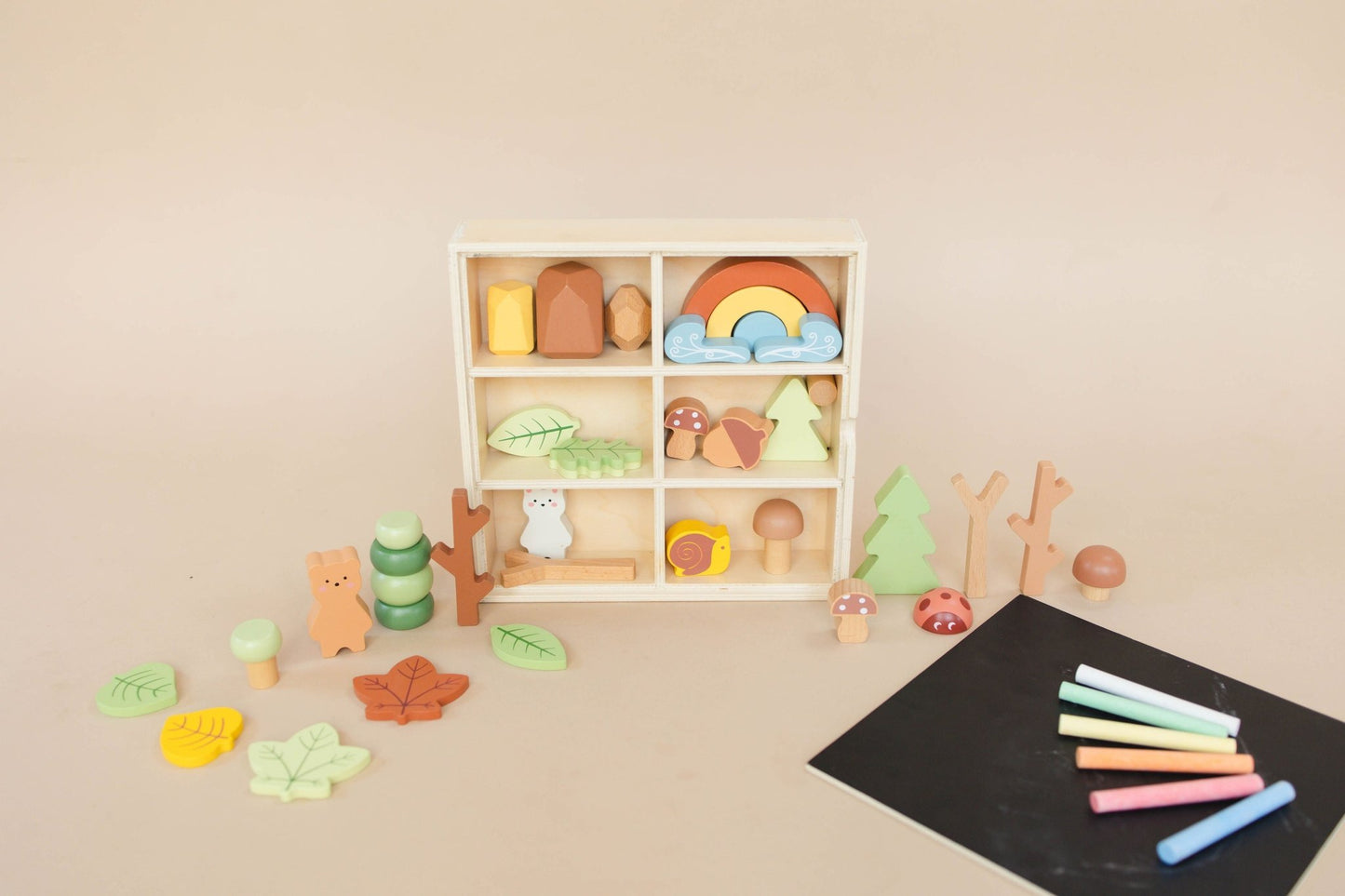 Wooden Forest Sensory Bin Accessories - Montessori Toddler Toys - Wooden Stacking Blocks - SpiritnSprout