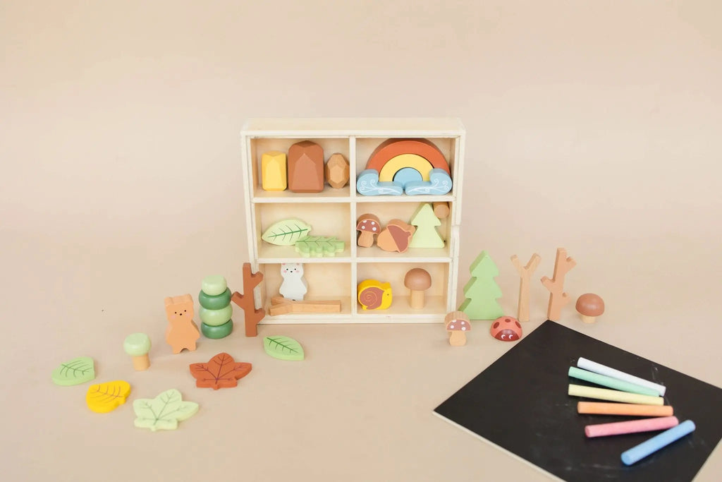 Wooden Forest Sensory Bin Accessories - Montessori Toddler Toys - Wooden Stacking Blocks - SpiritnSprout