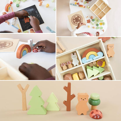 Wooden Forest Sensory Bin Accessories - Montessori Toddler Toys - Wooden Stacking Blocks - SpiritnSprout
