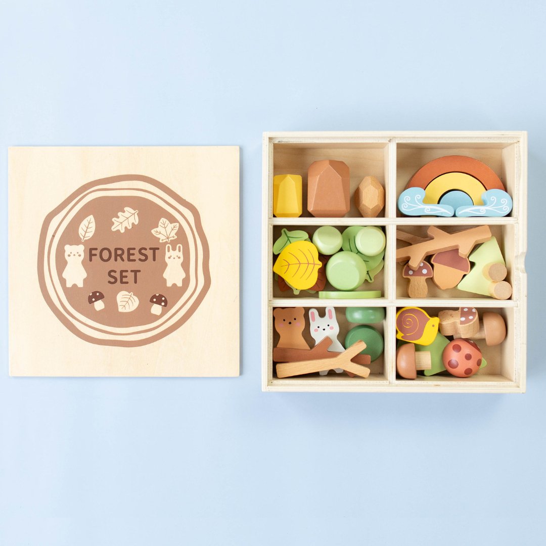 Wooden Forest Sensory Bin Accessories - Montessori Toddler Toys - Wooden Stacking Blocks - SpiritnSprout