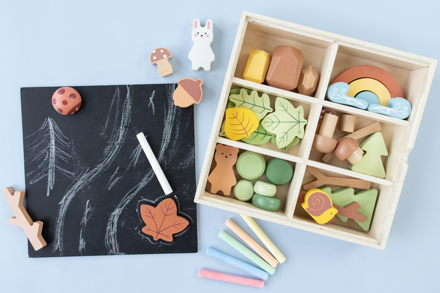 Wooden Forest Sensory Bin Accessories - Montessori Toddler Toys - Wooden Stacking Blocks - SpiritnSprout