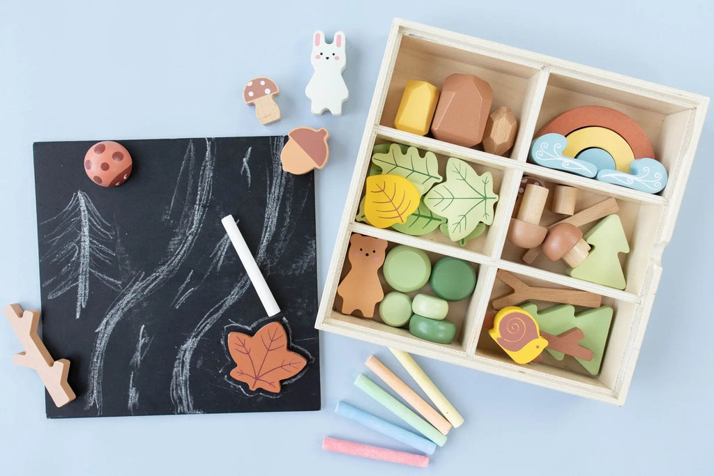 Wooden Forest Sensory Bin Accessories - Montessori Toddler Toys - Wooden Stacking Blocks - SpiritnSprout