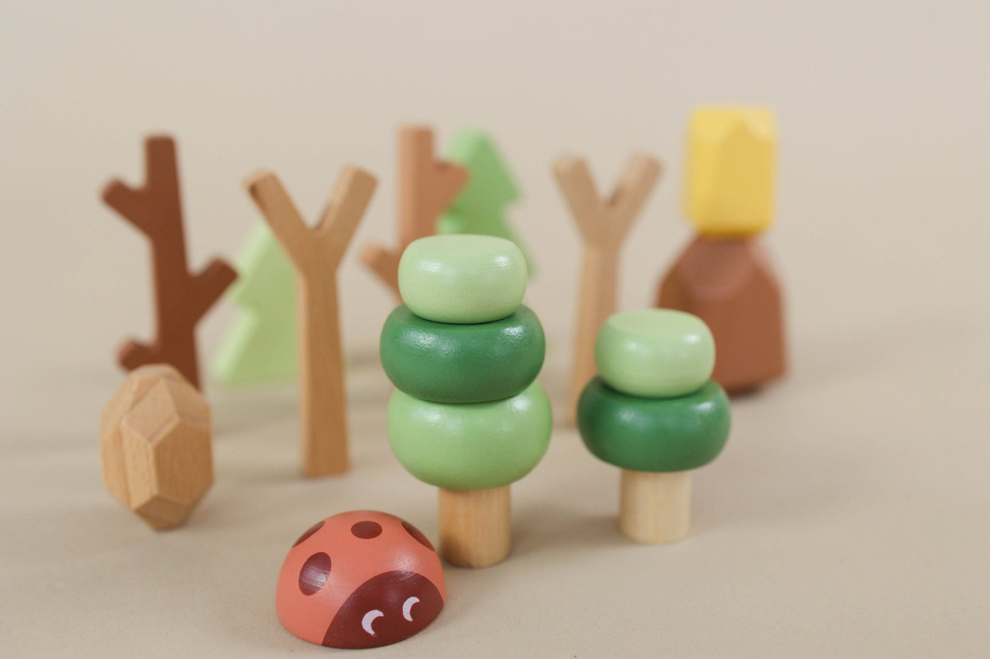 Wooden Forest Sensory Bin Accessories - Montessori Toddler Toys - Wooden Stacking Blocks - SpiritnSprout